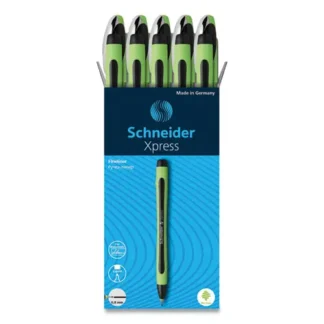 Schneider® Xpress Fineliner Porous Point Pen, Medium 0.8 mm, Black Ink, Black/Green Barrel, 10/Box