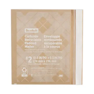 Scotch™ Curbside Recyclable Padded Mailer, #2, Bubble Cushion, Self-Adhesive Closure, 11.25 x 12, Natural Kraft