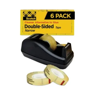 Scotch® Double-Sided Tape with Dispenser, Clear, 0.5" x 75 ft, 6/Pack