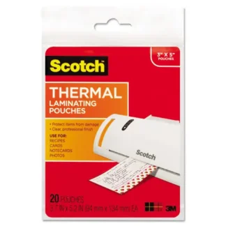 Scotch™ Laminating Pouches, 5 mil, 5.38" x 3.75", Gloss Clear, 20/Pack