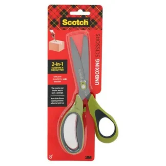 Scotch™ Non-Stick Unboxing Scissors, 8" Overall Length, 2.7" Cut Length, Green/Black Handle