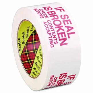 Scotch® Printed Message Box Sealing Tape, 3" Core, 1.88" x 109 yds, Red/White