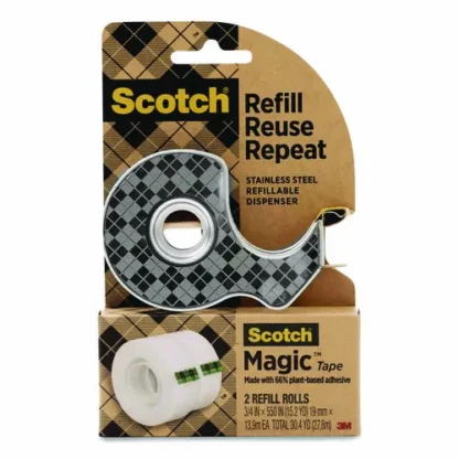 Scotch® Stainless Steel Refillable Tape Dispenser with 2 Rolls of 0.75" x 550" Magic Tape