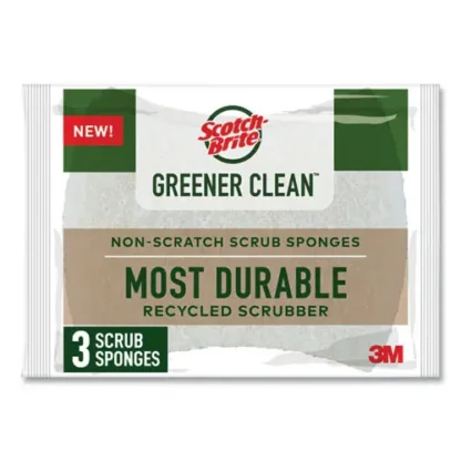 Scotch-Brite® Greener Clean Non-Scratch Scrub Sponge, White, 3/Pack