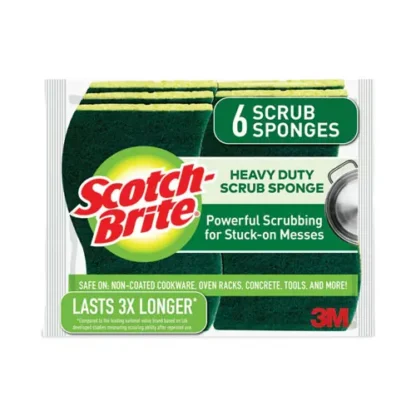 Scotch-Brite® Heavy-Duty Scrub Sponge, Yellow/Green, 6/Pack