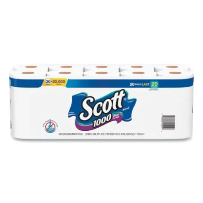 Scott® 1000 Bathroom Tissue, Septic Safe, 1-Ply, White, 1,000 Sheets per Roll, 20 Rolls per Pack