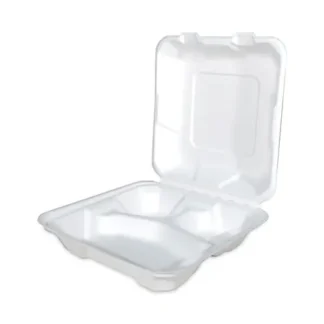 SCT® ChampWare Molded-Fiber Clamshell Containers, 8" x 8", White, Sugarcane, 200/Carton