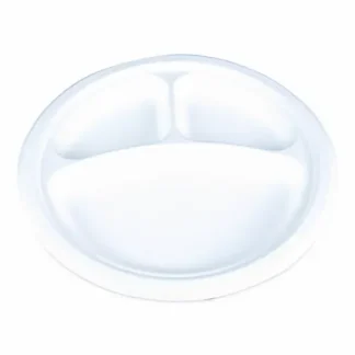 SCT® ChampWare Molded Fiber 3-Compartment Plate, 10" Diameter, White - 500 Plates/Carton (125/Sleeve, 4 Sleeves)