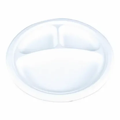 SCT® ChampWare Molded Fiber 3-Compartment Plate, 10" Diameter, White - 500 Plates/Carton (125/Sleeve, 4 Sleeves)