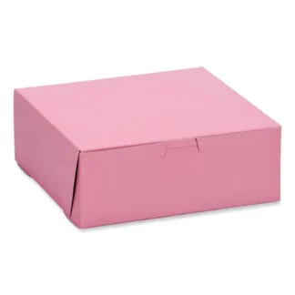 SCT® Pink One-Piece Non-Window Bakery Box, Pink, Paperboard, 8" x 8" x 3", 250/Carton (Non-Stock Item - Extended Delivery Time)