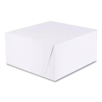 SCT® White One-Piece Non-Window Bakery Boxes, Standard, 10 x 10 x 5, White/Brown, Paper, 100/Bundle