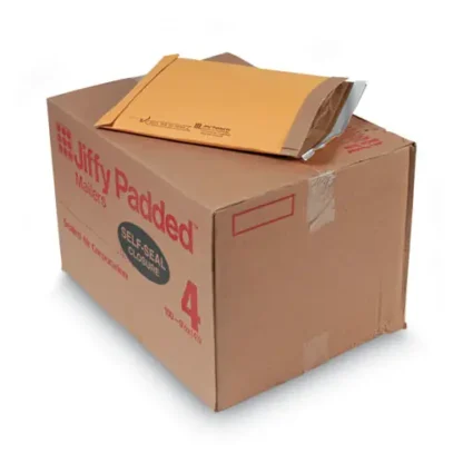 Sealed Air Jiffy Padded Mailer, #4, Self-Adhesive Closure, 9.5 x 14.5, Natural Kraft, 100/Carton