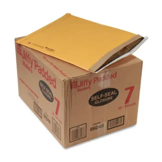 Sealed Air Jiffy Padded Mailer, #7, Paper Padding, Self-Adhesive Closure, 14.25 x 20, Natural Kraft, 50/Carton