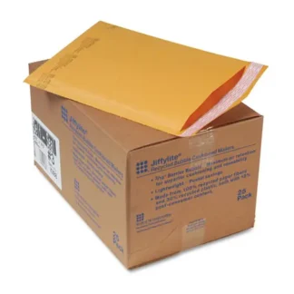 Sealed Air Jiffylite Self-Seal Bubble Mailer, #3, Self-Adhesive Closure, 8.5 x 14.5, Brown Kraft, 25/CT