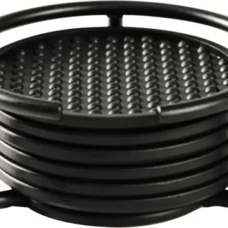 Set of 6 Stainless Coasters with Black Dot Pattern
