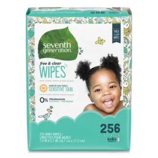 Seventh Generation® Free and Clear Baby Wipes, Unscented, White, Refill Pack, 256 Wipes/Pack, 3 Packs/Carton