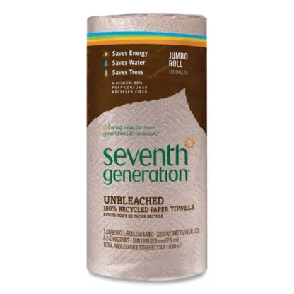 Seventh Generation® Natural Unbleached 100% Recycled Paper Kitchen Towel Rolls, 2-Ply, 11" x 9", 120 Sheets/Roll