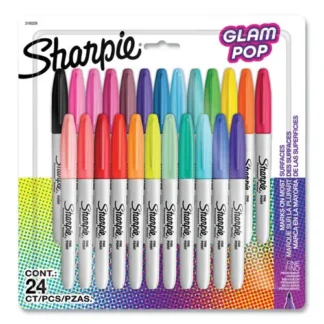 Sharpie® Fine Tip Permanent Marker, Fine Bullet Tip, Assorted 80s Glam Colors, 24/Pack