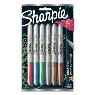 Sharpie® Metallic Fine Point Permanent Markers, Fine Bullet Tip, Blue-Green-Red, 6/Pack