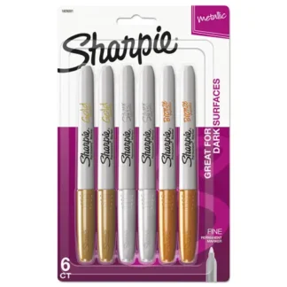 Sharpie® Metallic Fine Point Permanent Markers, Fine Bullet Tip, Gold-Silver-Bronze, 6/Pack