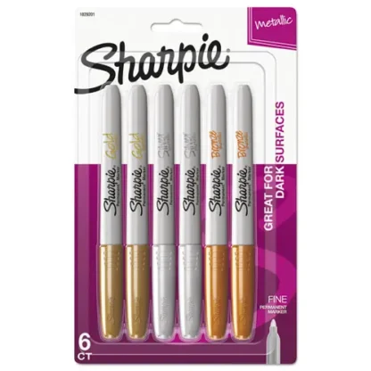 Sharpie® Metallic Fine Point Permanent Markers, Fine Bullet Tip, Gold-Silver-Bronze, 6/Pack