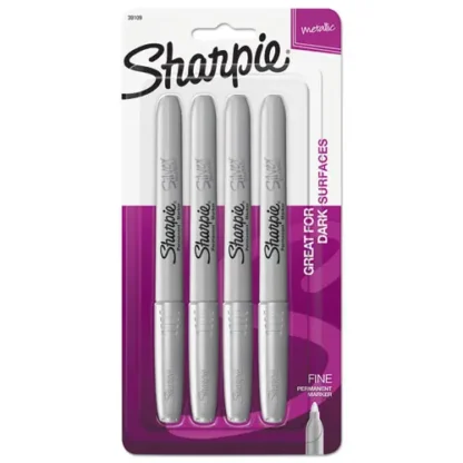 Sharpie® Metallic Fine Point Permanent Markers, Fine Bullet Tip, Metallic Silver, 4/Pack