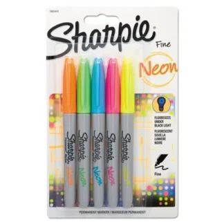 Sharpie® Neon Permanent Markers, Fine Bullet Tip, Assorted Colors, 5/Pack