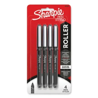 Sharpie® Roller Professional Design Rollerball Pen, Fine 0.5 mm, Black Ink, Black Barrel, 4/Pack