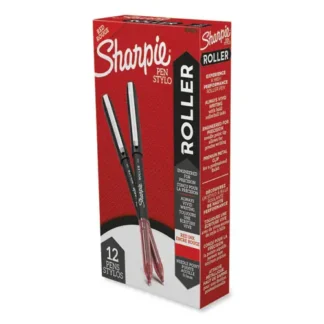 Sharpie® Roller Professional Design Rollerball Pen, Fine Point, 0.5 mm, Red Ink, Black/Red Barrel, Dozen