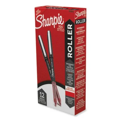 Sharpie® Roller Professional Design Rollerball Pen, Fine Point, 0.5 mm, Red Ink, Black/Red Barrel, Dozen