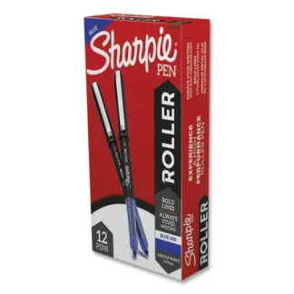 Sharpie® Roller Professional Design Rollerball Pen, Stick, Medium 0.7 mm, Blue Ink, Black/Blue Barrel, Dozen