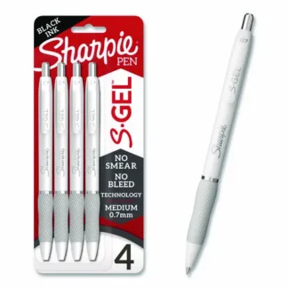 Sharpie® S-Gel™ Fashion Barrel Gel Pen, Retractable, Medium Point, 0.7 mm, Black Ink, Pearl White Barrel, 4/Pack