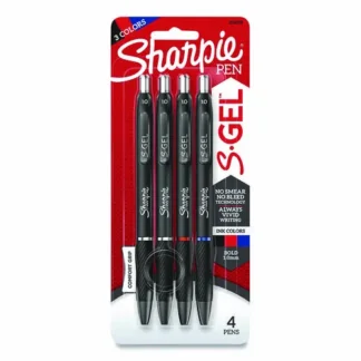 Sharpie® S-Gel™ High-Performance Retractable Gel Pen, Bold Point, 1 mm, Assorted Ink, Black Barrel, 4/Pack