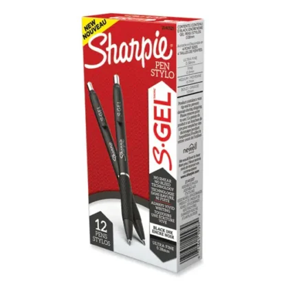 Sharpie® S-Gel™ High-Performance Gel Pen, Retractable, Extra-Fine, 0.38 mm, Black Ink, Black Barrel, Dozen