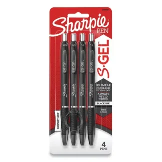 Sharpie® S-Gel™ High-Performance Gel Pen, Retractable, Fine 0.5 mm, Black Ink, Black Barrel, 4/Pack