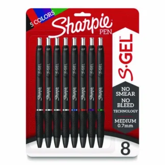 Sharpie® S-Gel™ High-Performance Gel Pen, Retractable, Medium Point (0.7 mm), Assorted Ink Colors, Black Barrel, 8/Pack