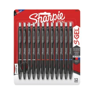 Sharpie® S-Gel™ High-Performance Retractable Gel Pen, Medium Point (0.7 mm), Assorted Ink Colors, Black Barrel, Dozen