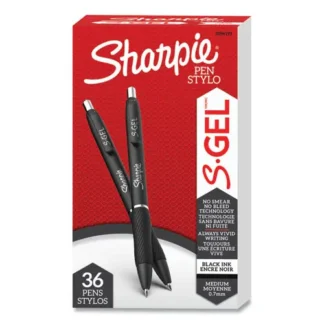 Sharpie® S-Gel™ High-Performance Gel Pen, Retractable, Medium 0.7 mm, Black Ink, Black Barrel, 36/Pack