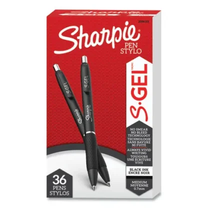Sharpie® S-Gel™ High-Performance Gel Pen, Retractable, Medium 0.7 mm, Black Ink, Black Barrel, 36/Pack