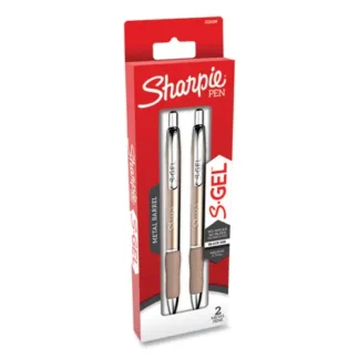 Sharpie® S-Gel™ Premium Metal Barrel Gel Pen, Retractable, Medium 0.7 mm, Black Ink, Champagne Barrel, 2/Pack