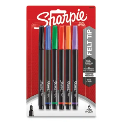 Sharpie® Water-Resistant Ink Porous Point Pen, Fine 0.4 mm, Assorted Colors, 6/Pack