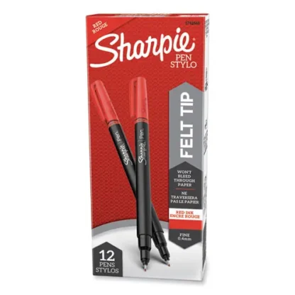 Sharpie® Water-Resistant Ink Porous Point Pen, Fine 0.4 mm, Red Ink, Black/Red Barrel, Dozen