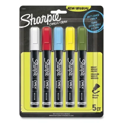 Sharpie® Wet-Erase Chalk Marker, Medium Bullet Tip, Assorted Colors, 5/Pack