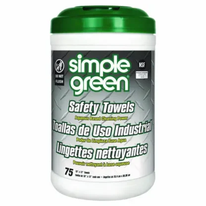 Simple Green® Safety Towels, 1-Ply, 10 x 11.75, White, Unscented, 75/Canister