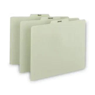 Smead 100% Recycled Monthly Top Tab File Guide Set, 1/3-Cut, January to December, Green, 12/Set