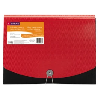 Smead 12-Pocket Poly Expanding File, Cord/Hook Closure, 1/6-Cut Tabs, Letter Size, Black/Red
