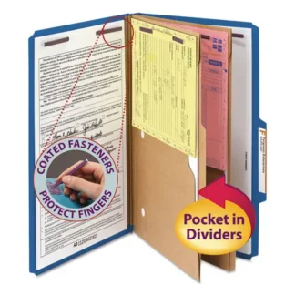 Smead 6-Section Pressboard Top Tab Pocket Classification Folders, Legal Size, Dark Blue, 10/Box