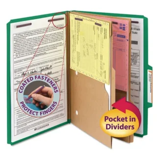 Smead 6-Section Pressboard Top Tab Pocket Classification Folders, Legal Size, Green, 10/Box