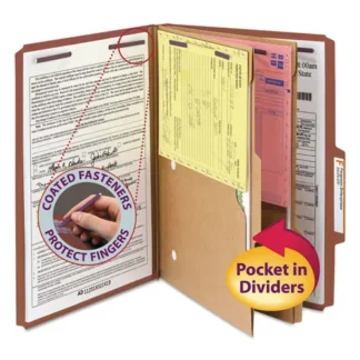 Smead 6-Section Pressboard Top Tab Pocket Classification Folders, Legal Size, Red, 10/Box