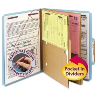 Smead 6-Section Pressboard Top Tab Pocket Classification Folders, Letter Size, Blue, 10/Box